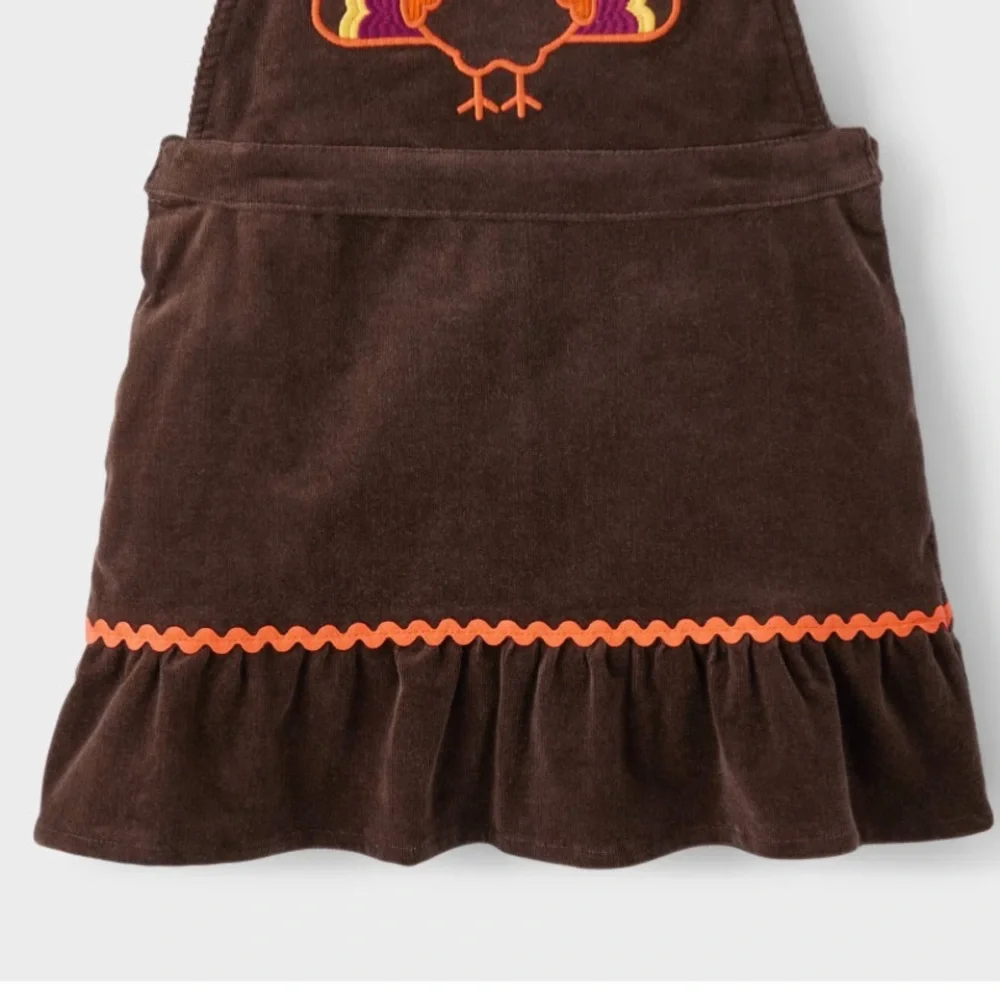 Gymboree Girls Embroidered Turkey Ruffle Corduroy Skirtall Brown Dress Size 8